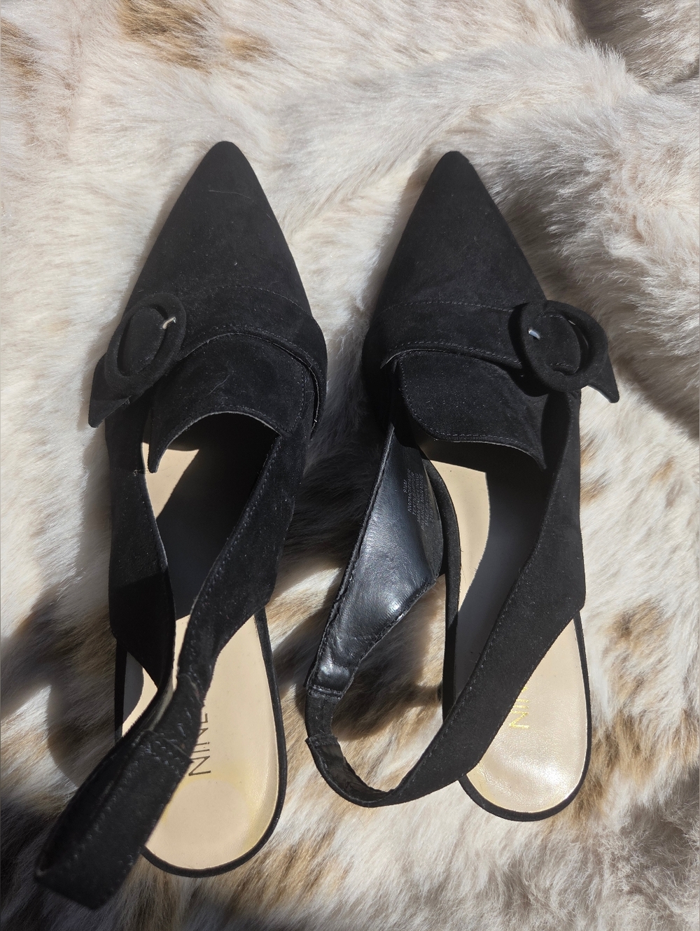 Nine West Nataly Black Suede Slingback Pointed Toe Buckle Pumps Size 9 1/2 M - Picture 4 of 9